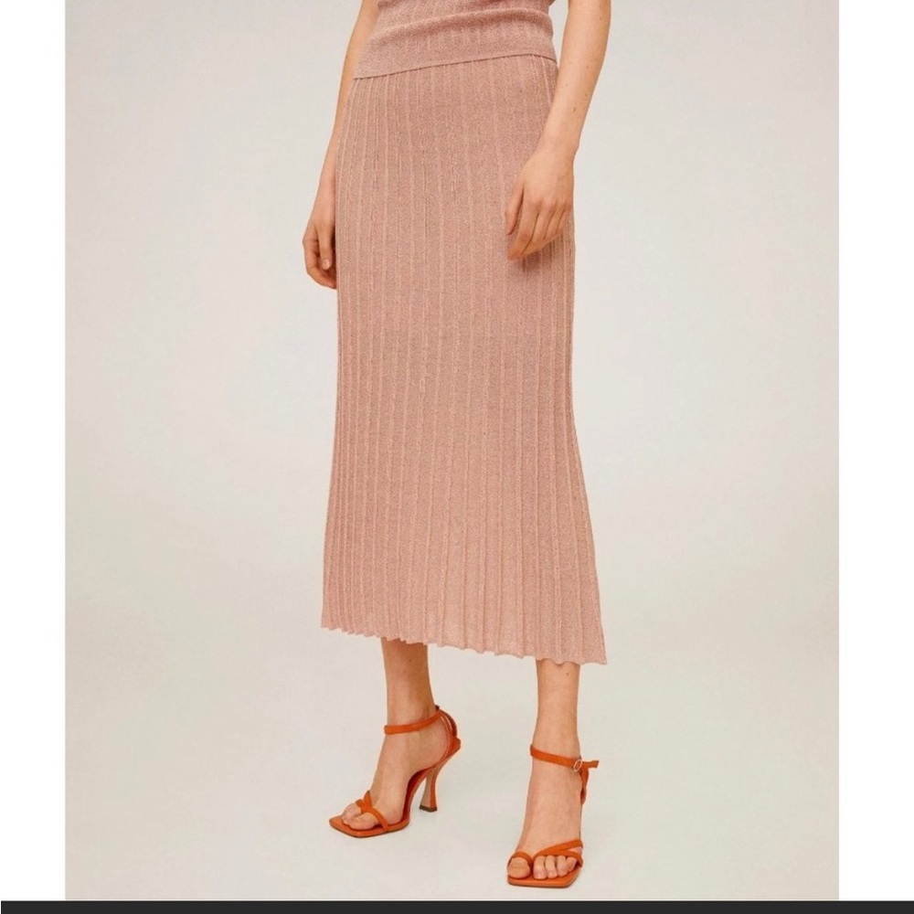 Mango pink knit pleated midi skirt